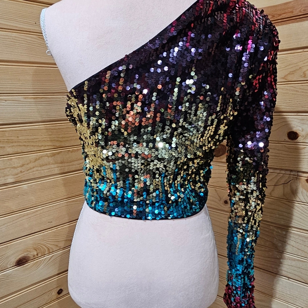 Sequin One-Shoulder Top